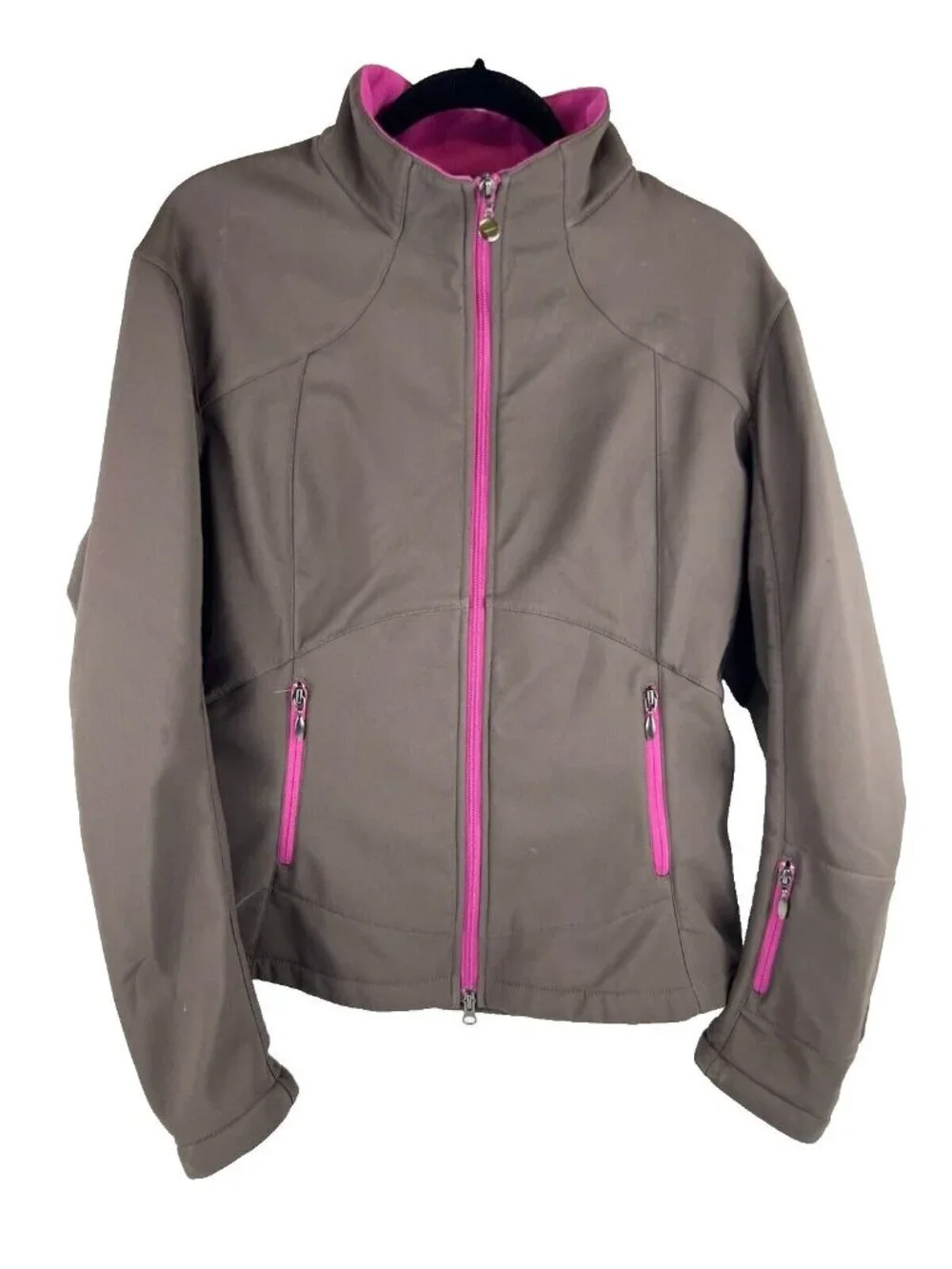 Womens XL Nike Brown Softshell Jacket With Pink Accents Full Zip Fleece-Lined